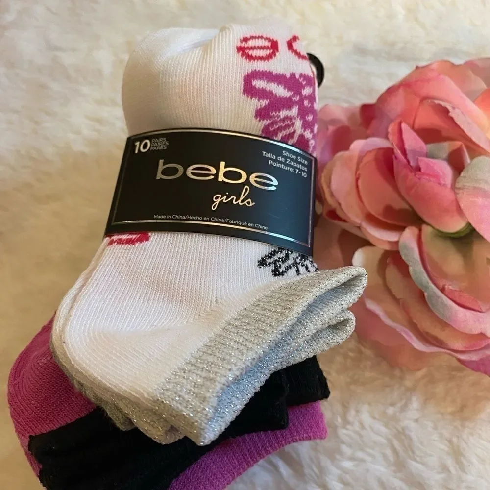 🎀BeBe Girls 10 pack Sport Socks Size : 7-10